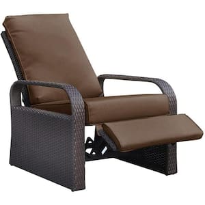 Brown Wicker Aluminum Adjustable Automatic Outdoor Garden Chaise Lounge with Brown Comfy Thicken Cushion