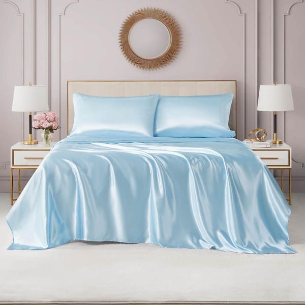 JUICY COUTURE Silky Satin 4-Piece Light Blue Solid Color Polyester