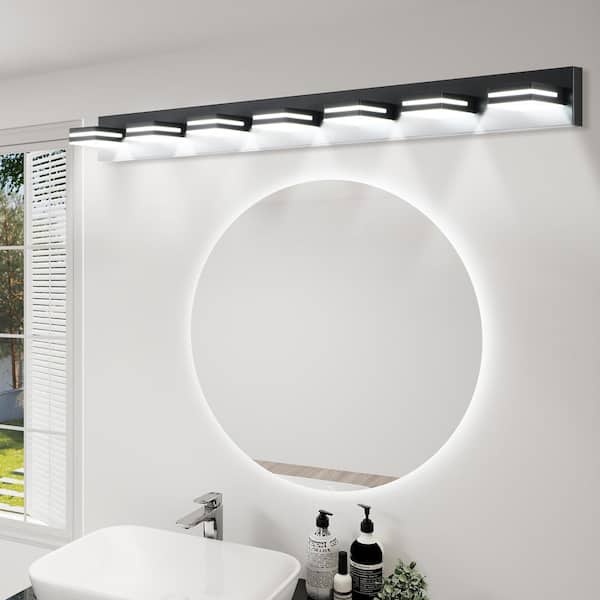 55.1 in. 7-Lights Black LED Vanity Light Wall Sconce for Bathroom, Energy-Efficient, Easy to Install