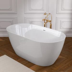 55 in. x 27.5 in. Acrylic Freestanding Soaking Bathtub with Overflow, Pop-Up Drain Anti-Clogging White