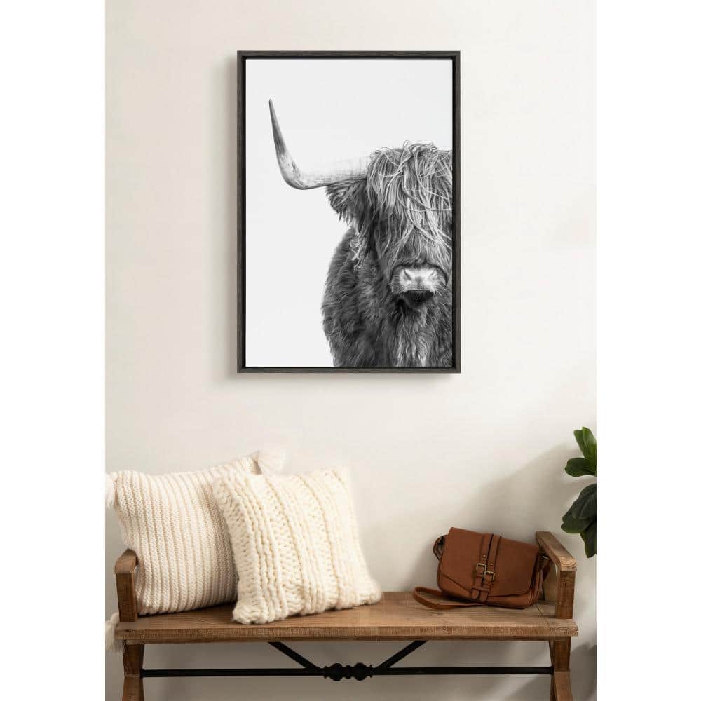 Gray Highland Cow Canvas Print with Polystyrene Frame