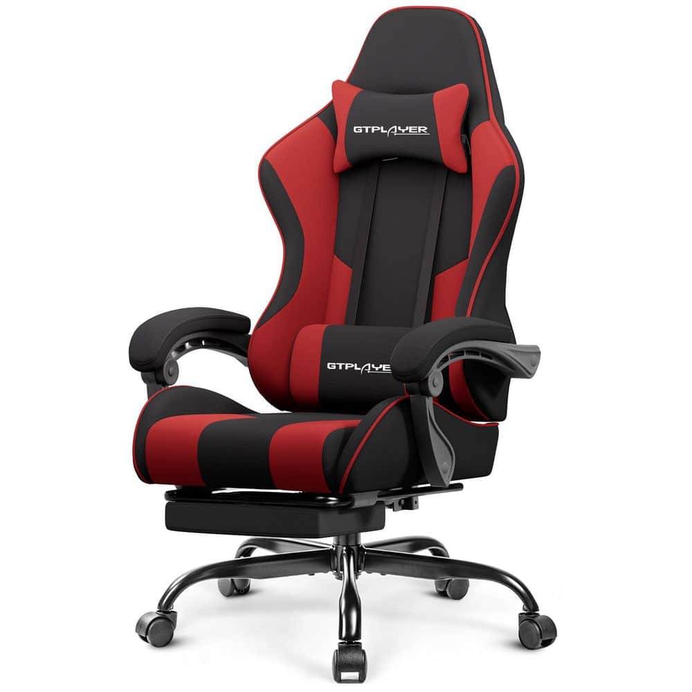 Gaming Chair Fabric Computer Chair with Footrest Height Adjustable Game Chair, Red