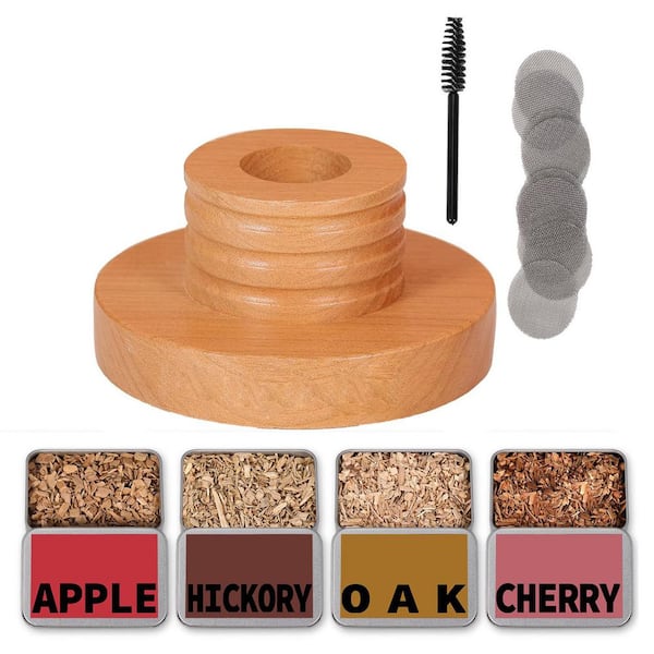 4-Piece Cocktail Smoker Kit with 4 Flavors Wood Chips, Natural Cherry Wood Smoker Infuser for Bourbon Whiskey Drink