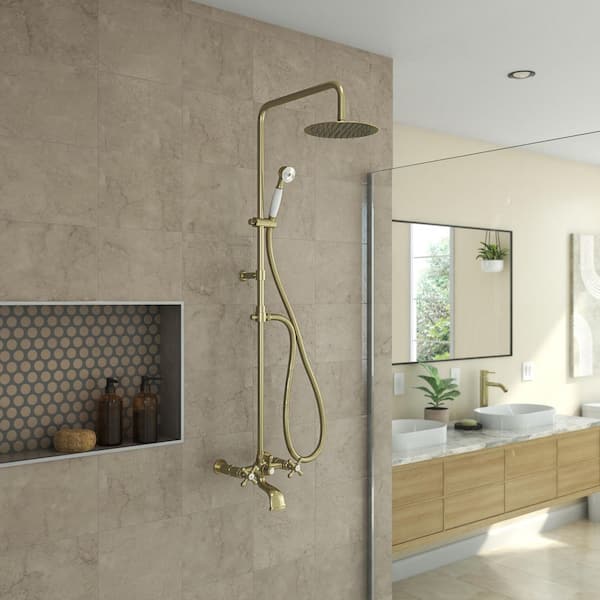 Abyss 8 x 21 1/4 Shower Faucet Set with Handshower, Brushed Brass