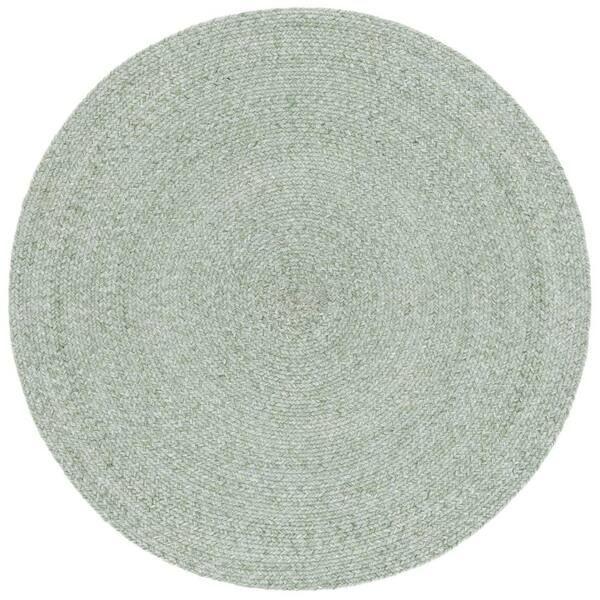 Braided 3 ft. x 3 ft. Green Solid Color Distressed Round Area Rug