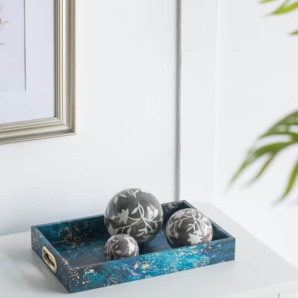 A&B Home Floral Painted Decorative Orbs - Set of 3 - Brown/White ...