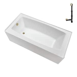 66 in. x 32 in. Soaking Acrylic Alcove Bathtub with Left Drain in Glossy White, External Drain in Polished Brass