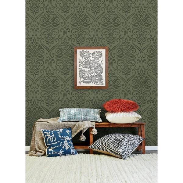 店舗良い Chesapeake Adavu Dark Green Damask Wallpaper Sample 4148 洋書