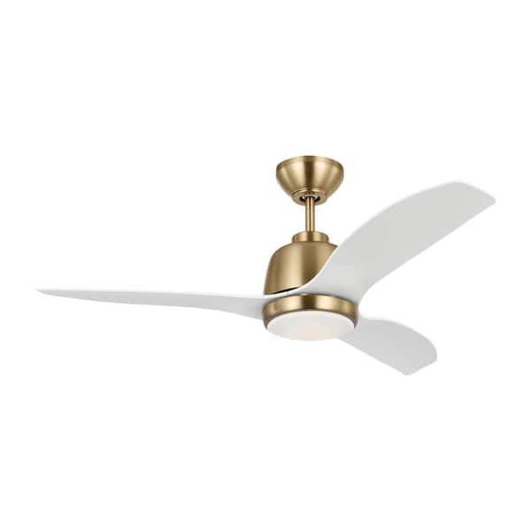 Generation Lighting Avila 44 in. Indoor/Outdoor Satin Brass Ceiling Fan with Matte White Blades, Integrated LED Light Kit and Remote Control