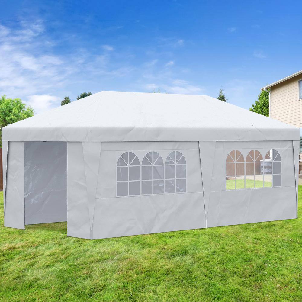 Large White Rectangular Pop-Up Canopy Tent with Sidewalls and Carry Bag