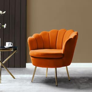 Fidelia Orange Velvet Barrel Chair with Golden Base (Set of 1)