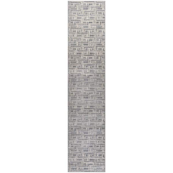 Nourison Serenity Home Blue Ivory 2 ft. x 8 ft. Geometric Transitional Runner Area Rug