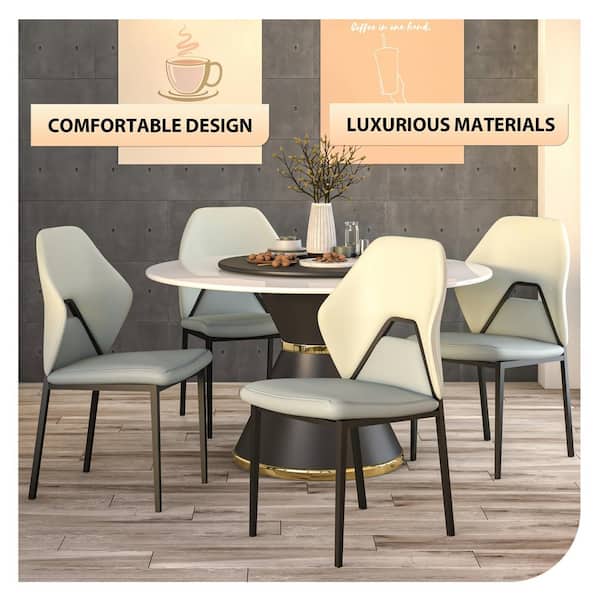 Leisuremod White Eclat Modern Upholstered Leather Dining Side Chair with Metal Legs Set of 2