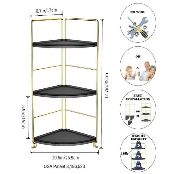 Dracelo 13 in. W x 6.7 in. D x 17.5 in. H 3 Tier Black Wood Bathroom Counter Organizer Countertop Storage Shelf