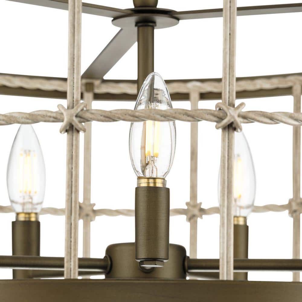 Aged Brass 22" Woven Metal 5-Light Chandelier