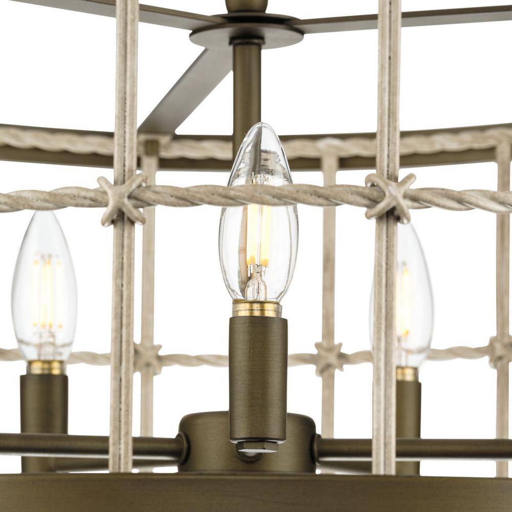 Aged Brass 22" Woven Metal 5-Light Chandelier
