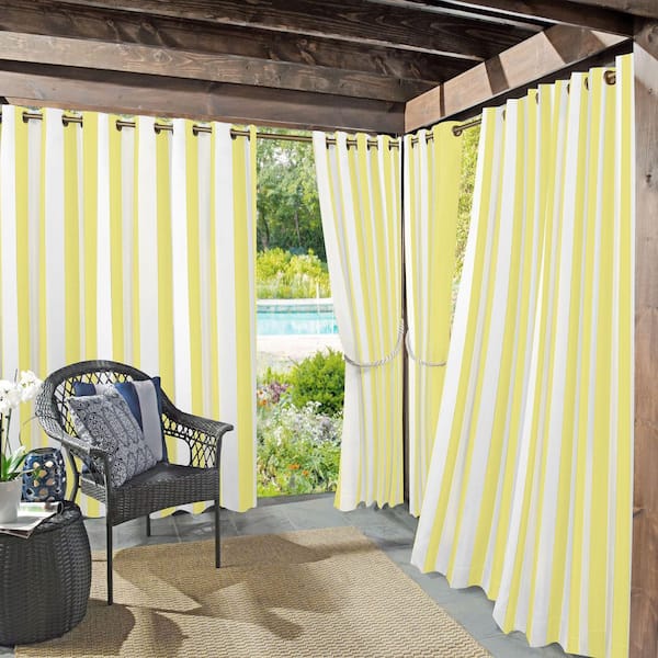 Sun Zero Valencia Cabana Stripe Yellow 84 in. L x 54 in. W Room Darkening Indoor/Outdoor UV Protectant Curtain Panel