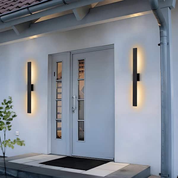 40 in. Black Dimmable 46-W LED Outdoor Indoor Hardwired Wall Lantern Sconce with Frosted Glass