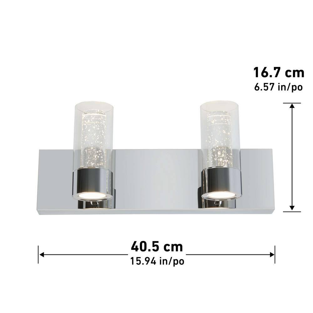 Chrome Rectangular Glass 2-Light LED Bathroom Vanity Fixture