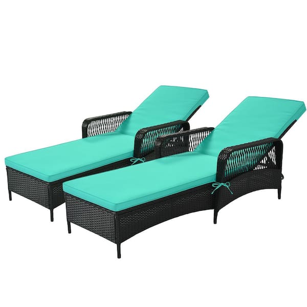 TIRAMISUBEST Wicker Outdoor Lounge Chair with Adjustable Backrest and Green Cushions (2-Pack)