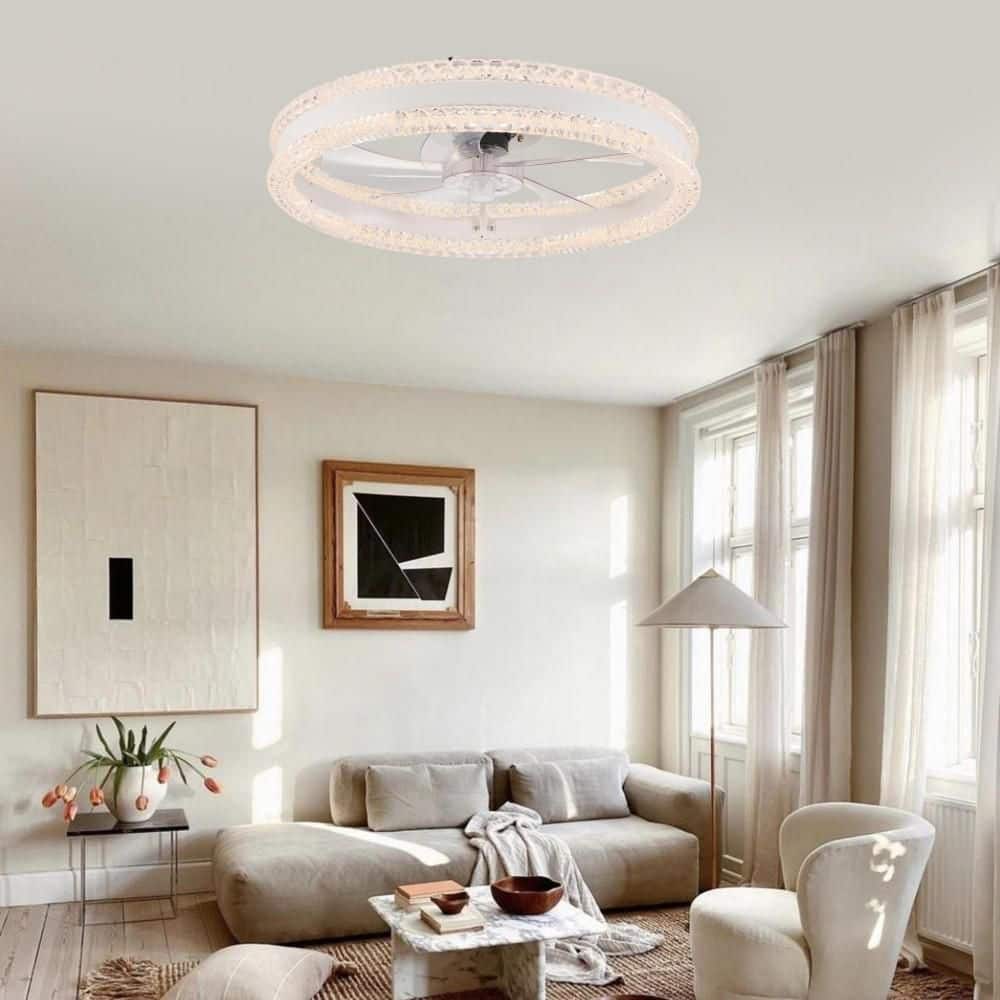 20 in. Smart Indoor White Double Ring Flush Mount Ceiling Fan with Bright White Integrated LED price history on PriceWatchPro