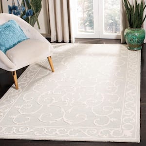 Micro-Loop Light Grey/Ivory 5 ft. x 5 ft. Square Border Area Rug