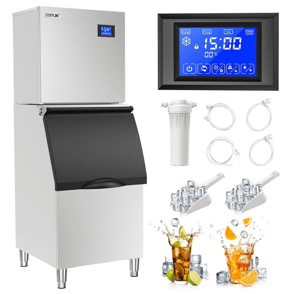 22 in. Ice Production Per Day 300 lbs. Commercial Freestanding Ice Maker in Stainless-Steel, Full-Size Cubes
