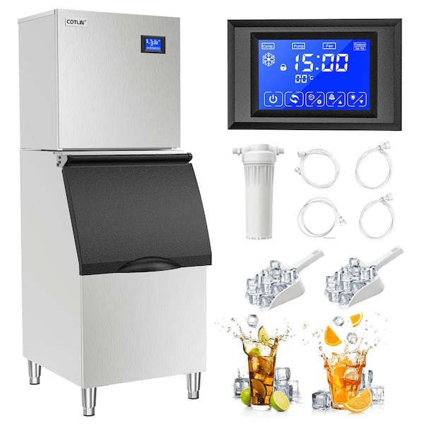 COTLIN 22 in. Ice Production Per Day 300 lbs. Commercial Freestanding Ice Maker in Stainless-Steel, Full-Size Cubes