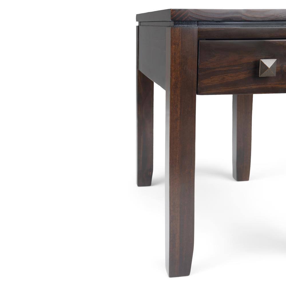 Cosmopolitan Mahogany Brown Solid Pine Narrow Side Table with Storage