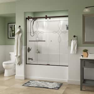 Contemporary 60 in. x 58-3/4 in. Frameless Sliding Bathtub Door in Bronze with 1/4 in. Tempered Tranquility Glass