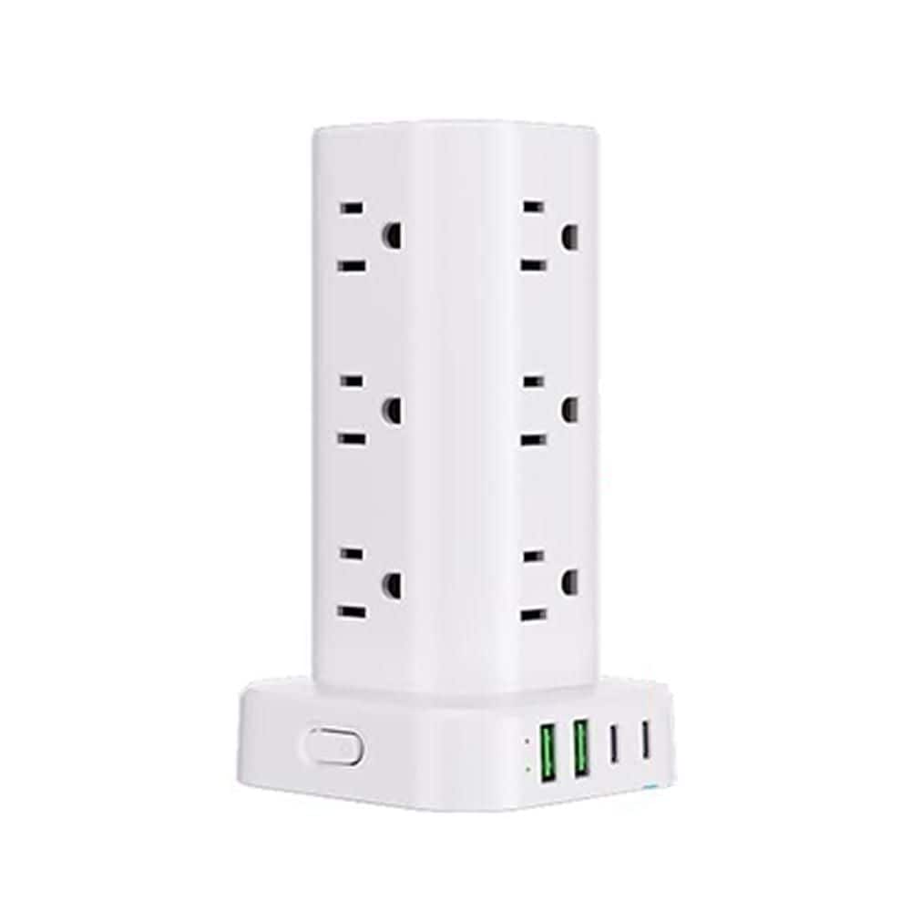 12-Outlet Wireless Charging Power Strip Tower Surge Protector with 10 ft. Flat Plug Cord and 4 USB Ports, White price history on PriceWatchPro