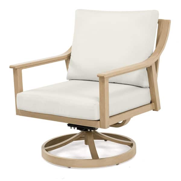 EGEIROSLIFE EliteCast Natural Swivel Outdoor Lounge Chair with Beige Cushions (1-Pack)