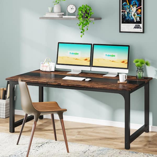 63 in. Rectangular Brown Wood Computer Desk Study Writing Table for Home Office
