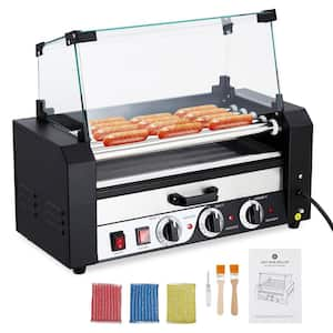 5 Rollers Hot Dog Roller 12 Sausage Capacity Grill Machine with Warming Drawer and Glass Hood Cover