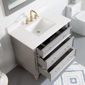 36 in. W x 22 in. D x 35 in. H Single Sink Freestanding Bathroom Vanity Medicine Cabinet in Grey with White Quartz Top