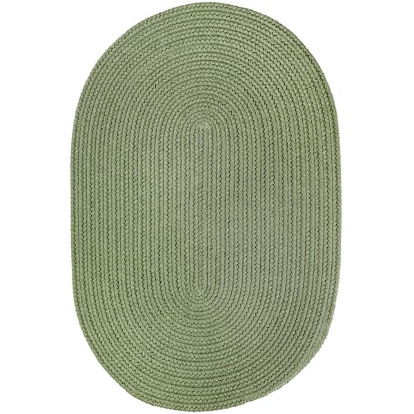 Texturized Solid Olive Poly 2 ft. x 3 ft. Oval Braided Area Rug ...