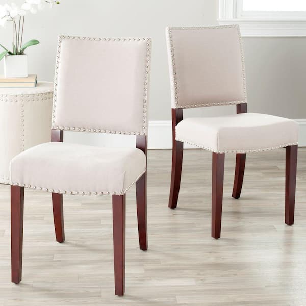 Safavieh James Taupe/Cherry Mahogany Linen Side Chair (Set of 2)