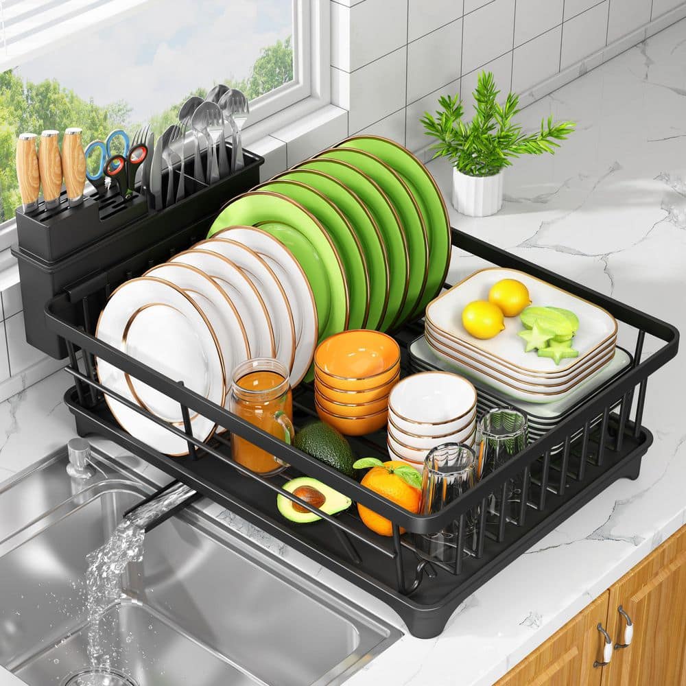 Standing Dish Rack with Space-Saving, Rust-Resistant and Utensil Holder for Kitchen Counter, Home Kitchen, Black price history on PriceWatchPro