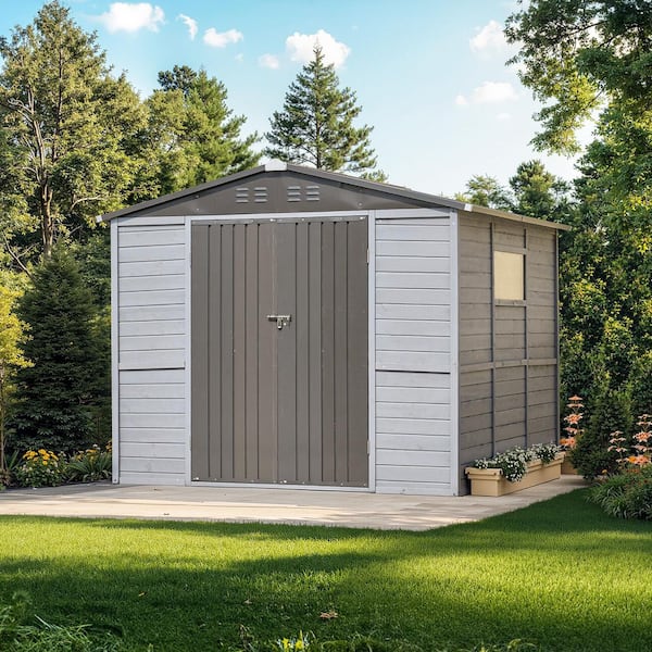 Gray 8 ft. W x 8 ft. D Wood Shed with Four ventilation vents(64 sq. ft. )