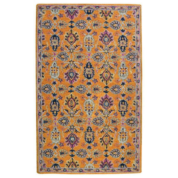 2 ft. x 3 ft. Orange Purple And Blue Wool Floral Hand Tufted Area Rug