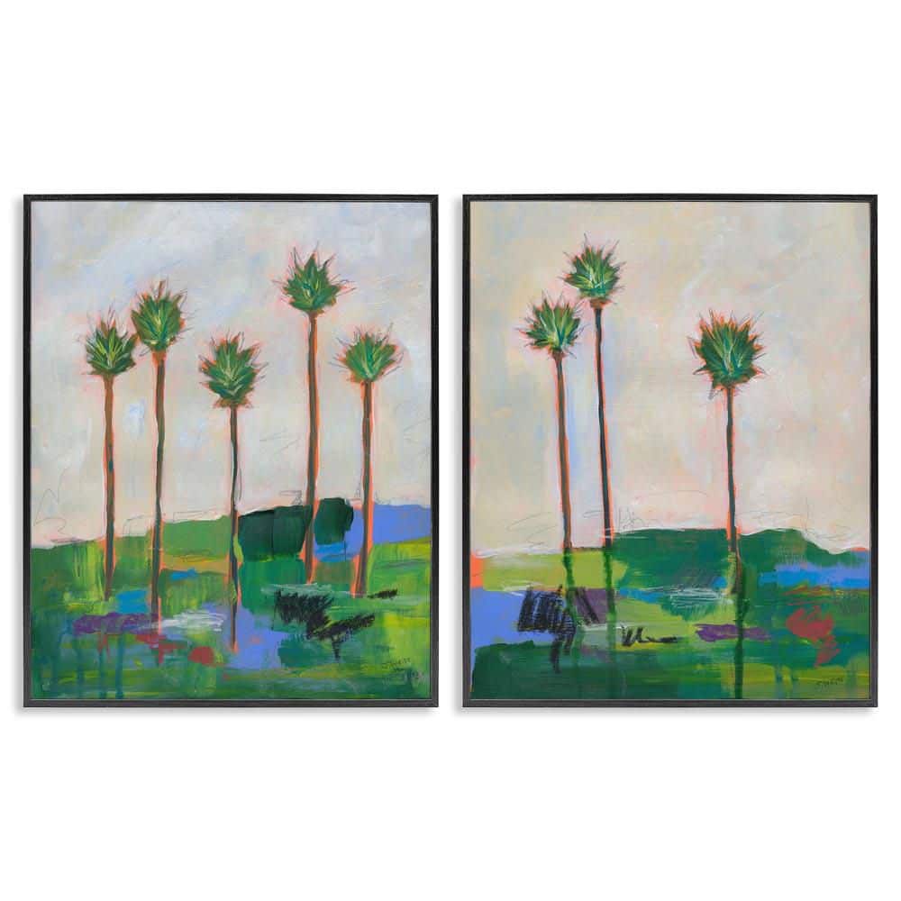 Brushed Palm Landscape by Jan Weiss 2 Pieces Black Framed Nature Giclee Art Print 30 in. x 24 in.