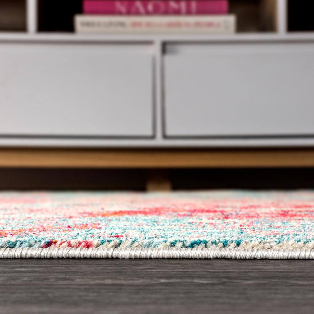 Vibrant Spring Canvas 5'x8' Blue and Red Abstract Area Rug
