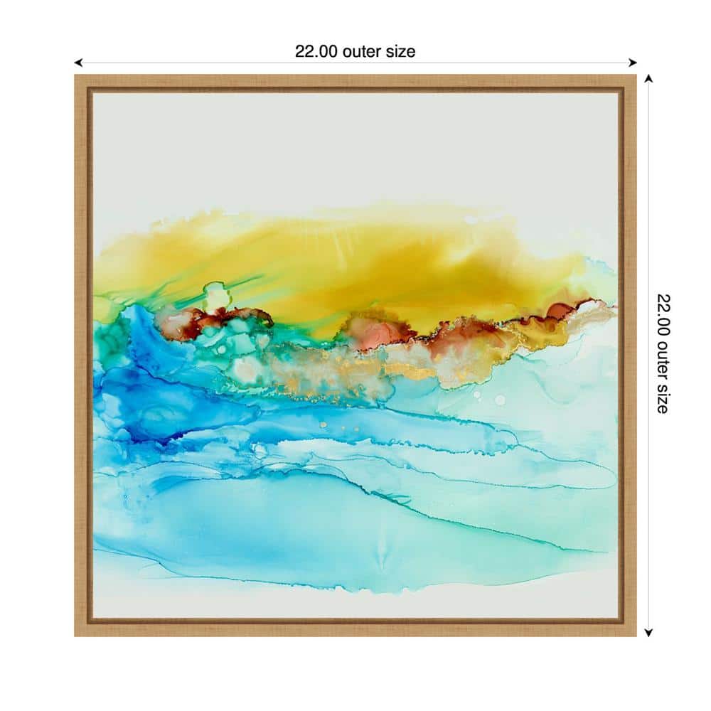 Sky Alive Abstract Blue and Yellow Canvas Wall Art with Maple Frame