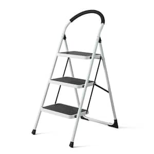 Reach Height 2.5 ft. Folding Light-Weight 3-Step Ladder, 330 lbs. Load Capacity with Extra Wide Anti-Slip Pedal, White