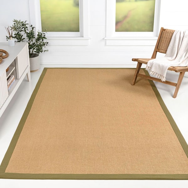 Camden Farmhouse Cottage Border Jute Natural/Olive 4 ft. x 6 ft. Area Rug
