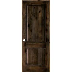 36 in. x 96 in. Rustic Knotty Alder Wood 2 Panel Square Top Right-Hand/Inswing Black Stain Single Prehung Interior Door
