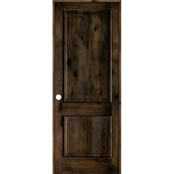 Krosswood Doors 36 in. x 96 in. Rustic Knotty Alder Wood 2 Panel Square Top Right-Hand/Inswing Black Stain Single Prehung Interior Door