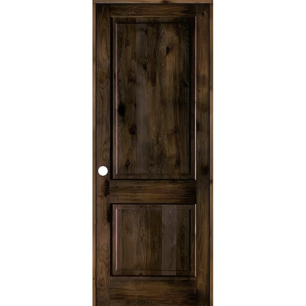 Krosswood Doors 42 in. x 96 in. Rustic Knotty Alder Wood 2 Panel Square Top Right-Hand/Inswing Black Stain Single Prehung Interior Door