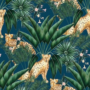 Augustus Blue Jungle Cheetah Wallpaper Sample