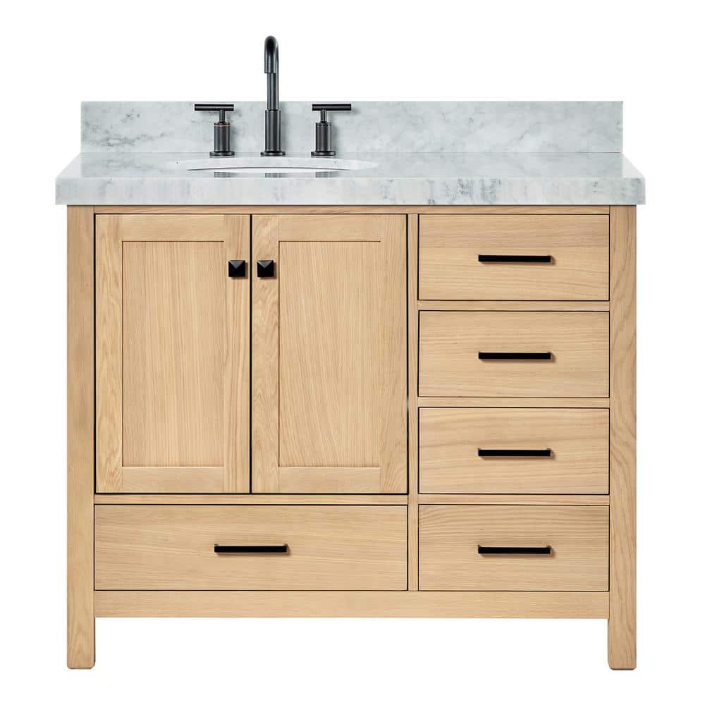 Cambridge 42'' Oak Freestanding Vanity with Carrara Marble Top